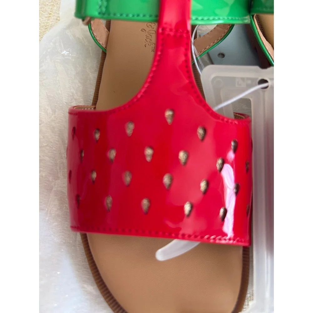 Cat & Jack‎ Strawberry Sandals Kids Size 12 Red Green NEW Fruit T-Strap Shoes